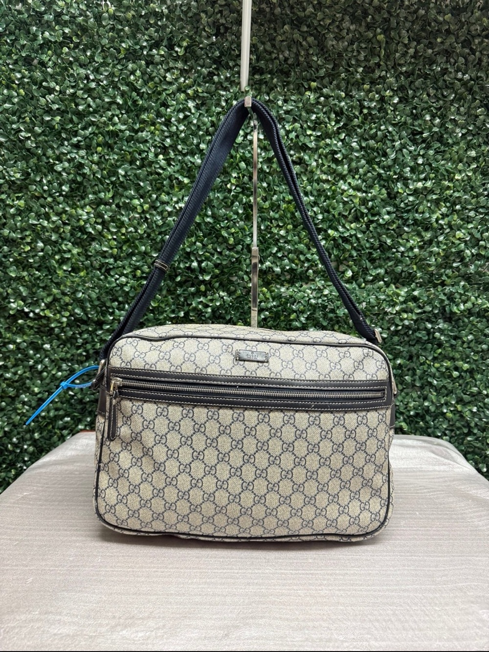 Gucci Blue GG Supreme Crossbody Weekender/Camera Bag/Tote